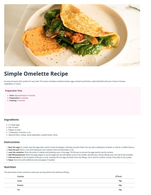 Recipe page in react coding challenge solution
