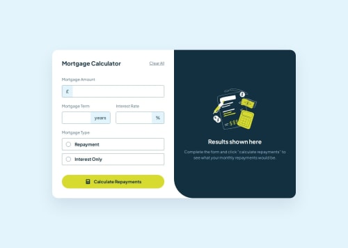 Mortgage Repayment Calculator using React and Tailwind CSS coding ...