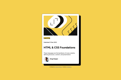 HTML and CSS blog card coding challenge solution