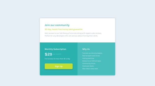 Responsive Single Price Grid Component (CSS Grid) coding challenge solution