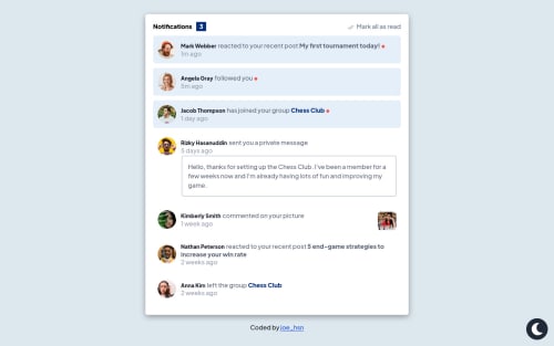 notifications-page-main using React.js & Tailwindcss - Dark mode coding ...