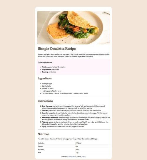 Recipe page with HTML and CSS coding challenge solution