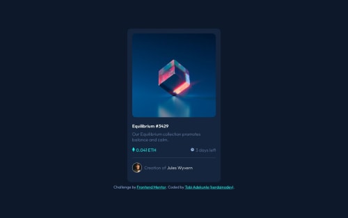 nft preview card with html and css coding challenge solution