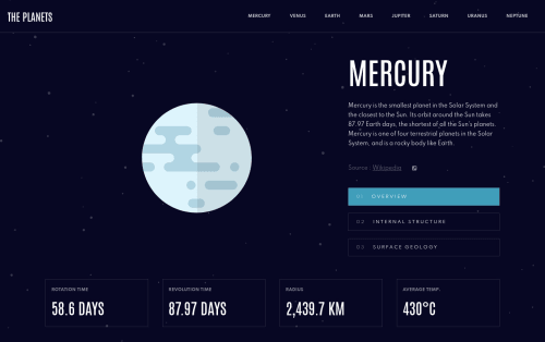 Planet facts site using CSS Grid, Flexbox and JS coding challenge solution