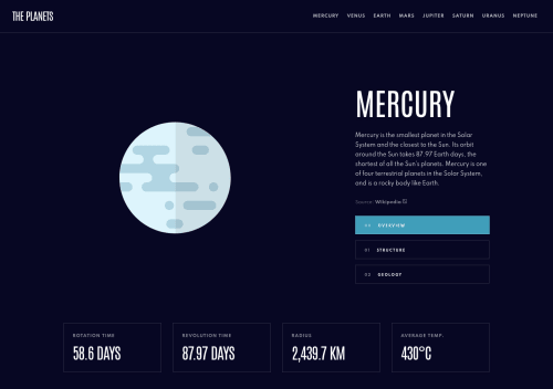 Planets Fact Site, Built With Svelte coding challenge solution