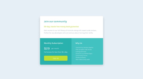 Single Price Grid Component using HTML and CSS coding challenge solution