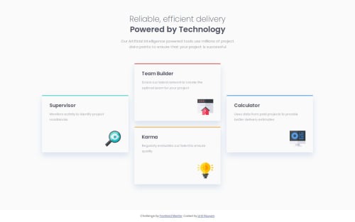 Four cards feature section HTML CSS coding challenge solution