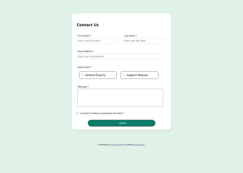 Contact form using HTML,CSS and JS coding challenge solution