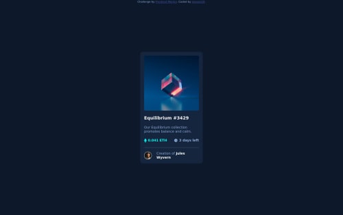 Nice little NFT card component with CSS only coding challenge solution