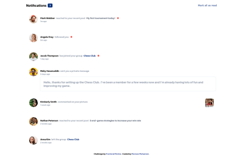 Notifications page using HTML, CSS, and JS coding challenge solution