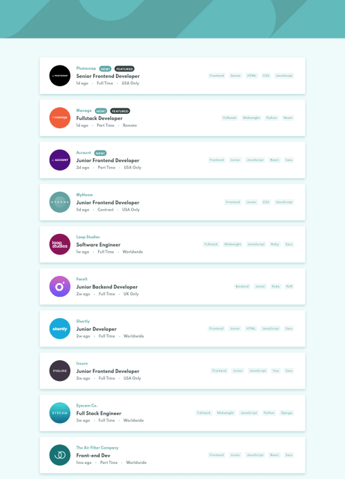 Static job list with react js coding challenge solution