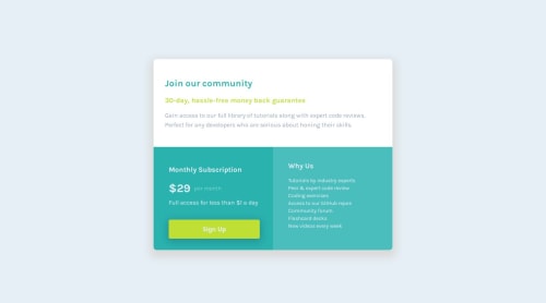 Grid price component using CSS Grid. coding challenge solution
