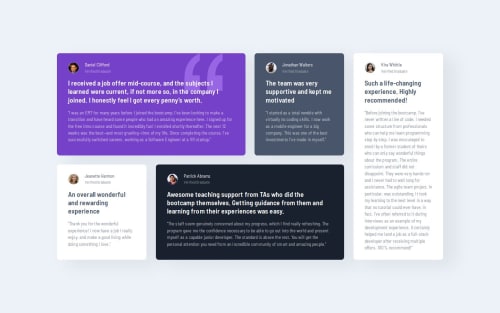 Testimonials grid section Using Grid and Flexbox coding challenge solution