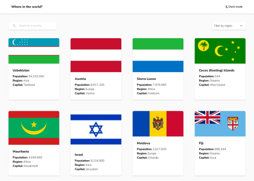 Countries app using Angular, TailwindCSS and PrimeNG coding challenge ...