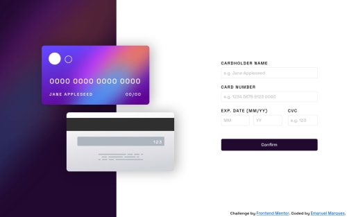 Interactive Card Code Example Interactive card details made with ReactJS coding challenge solution