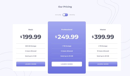 Pricing component with toggle built using only HTML and CSS coding ...