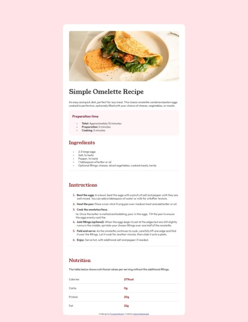 HTML semantics and Flexbox for Omelette Recipe page coding challenge ...