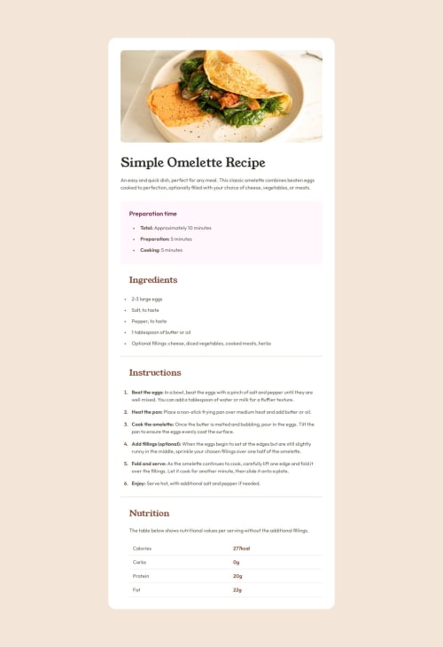 Simple Omelette Recipe using CSS coding challenge solution