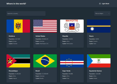 Responsive Countries Sorting App with Theme Switcher coding challenge ...