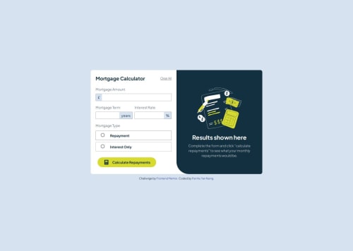 Mortgage Repayment Calculator using Tailwind CSS coding challenge solution