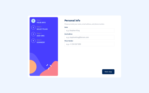 Multi step form, react and tailwind with localstorage coding challenge ...