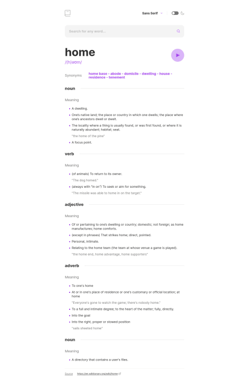 Dictionary app completed using React and SCSS coding challenge solution