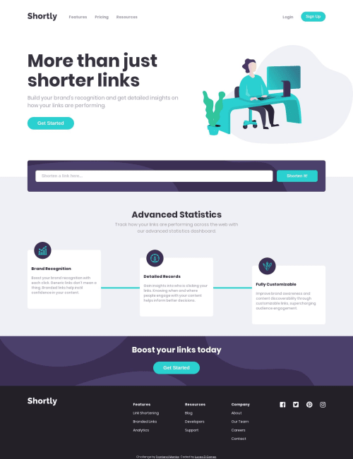 Shortly URL shortening API Challenge with HTML CSS and JavaScript ...