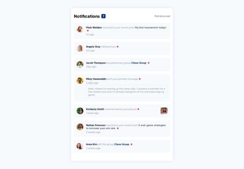 Notification Page using React coding challenge solution