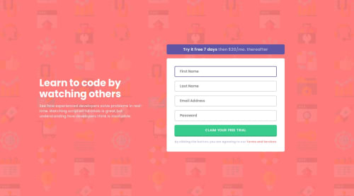 Responsive landing page of intro component with signup form using JS ...