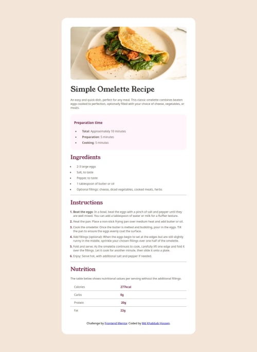 Simple Omelette Recipe coding challenge solution