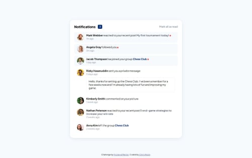 Notifications page using HTML, CSS and JS coding challenge solution