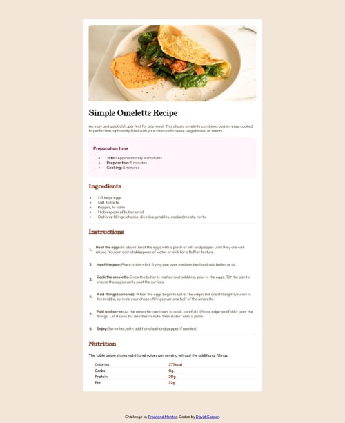 Recipe page HTML and CSS coding challenge solution
