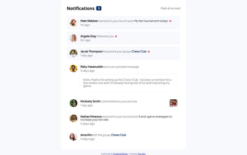 Notificatios Page solution coding challenge solution | Frontend Mentor