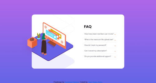 FAQ card with html css js coding challenge solution