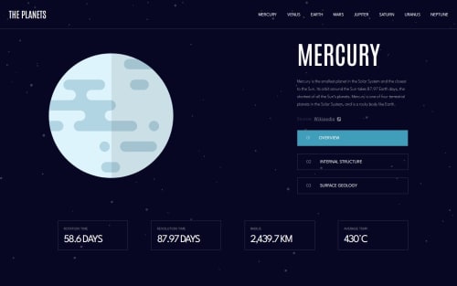 Planets fact site using Angular coding challenge solution