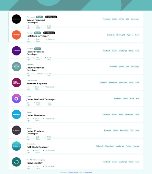 Static Job Listings and Sorting using HTML,CSS ,JavaScript coding ...