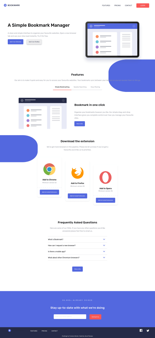 Bookmark landing page using Vanilla JS and SCSS coding challenge solution