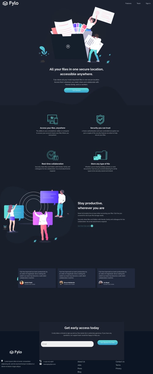 Fylo Dark Theme Landing Page with React and MaterialUI coding challenge ...