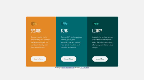 3 column card using HTML and CSS coding challenge solution