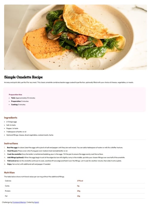 Simple Omelette Recipe Using Basic HTML & CSS coding challenge solution