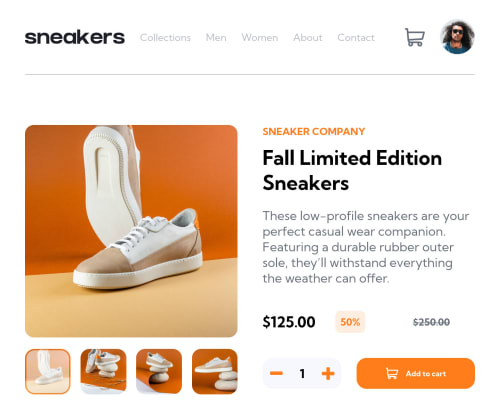 Responsive product page using HTML, CSS and JS coding challenge solution
