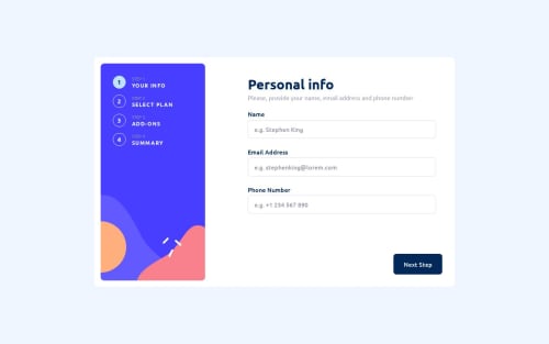 Multi-step form, Vanilla JS coding challenge solution