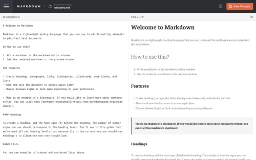 In-browser markdown editor coding challenge solution