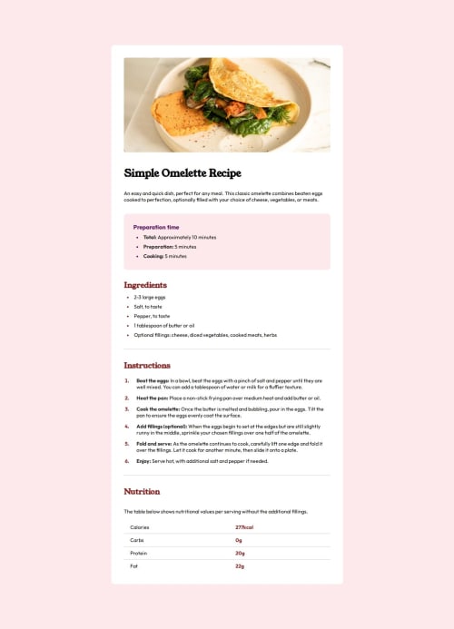 Recipe page with HTML and CSS coding challenge solution