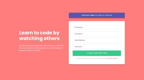 Intro component with sign-up form using HTMLCSS JavaScript coding ...