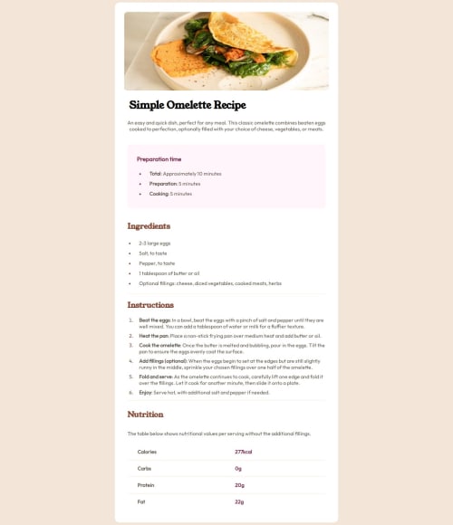 recipe-page with HTML and CSS coding challenge solution