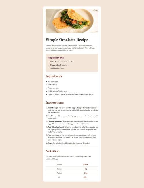 Recipe page with tailwindcss coding challenge solution