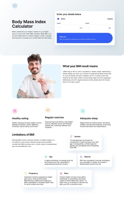 Body Mass Index calculator (Vanilla JS) coding challenge solution