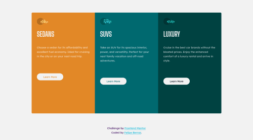 3 Column Card Responsive (HTML, CSS) coding challenge solution
