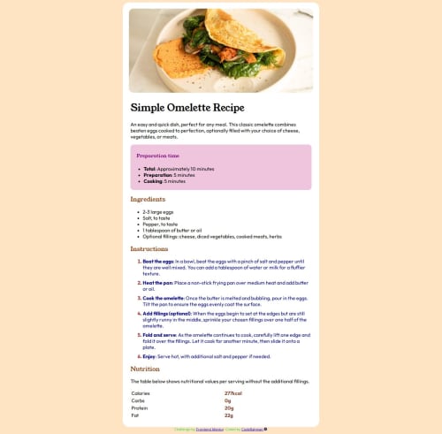 Recipe Page using HTML and CSS coding challenge solution